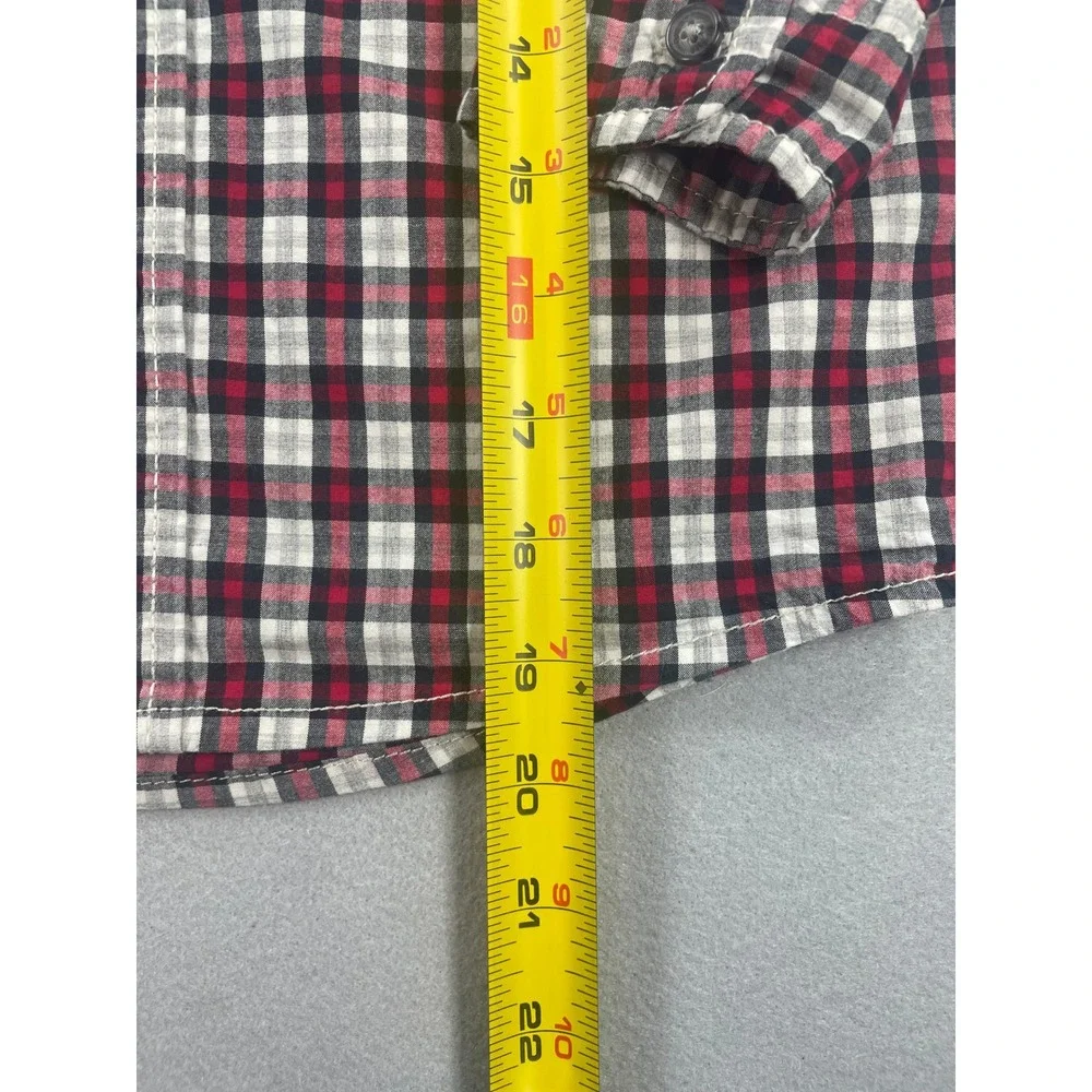 OshKosh Button Down Shirt Boys Size 6 Red White Blue Plaid Long Sleeve Cotton